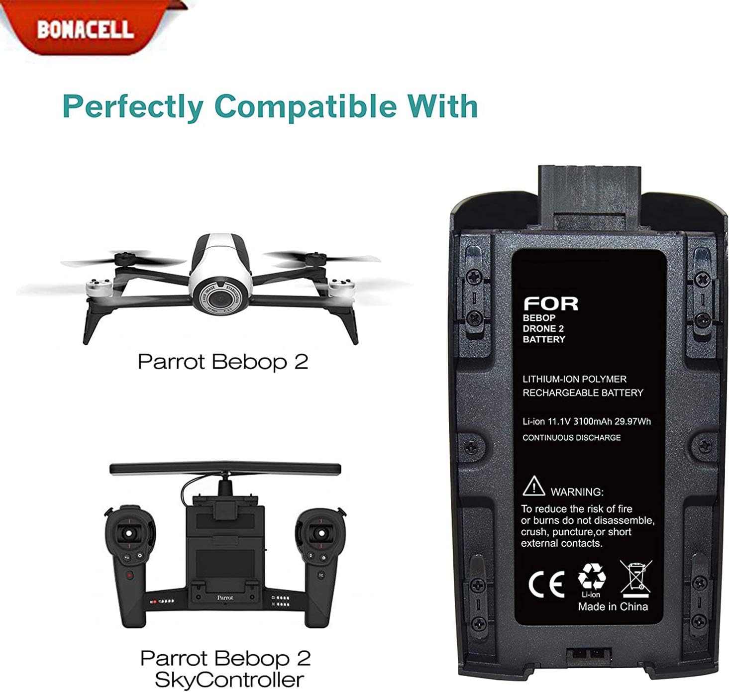 Best Cyber Deals 🔥 Bonacell Upgraded 3100mAh 11.1V Replacement Battery Li-ion 2 Packs for Parrot Bebop 2 Drone/Bebop 2 FPV/Parrot Bebop 2 SkyController (with Red and White Color Stickers) Creative Product Bonacell Upgraded 3100mAh 11.1V Replacement Battery Li-ion 2 Packs for Parrot Bebop 2 Drone/Bebop 2 FPV/Parrot Bebop 2 SkyController (with Red and White Color Stickers)
