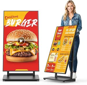 43-inch Digital Signage Display with Android 11, Foldable Mobile Kiosk, Anti-Glare LCD, WiFi & Bluetooth, Free CMS