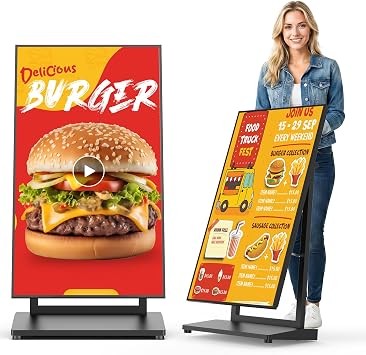 43-inch Mobile Digital Signage Display, Android 11 Indoor Anti-Glare LCD Advertising Kiosk, Aluminum Foldable Digital Display Poster with Free CMS, 2.4G/5G WiFi, Bluetooth 5.3Black