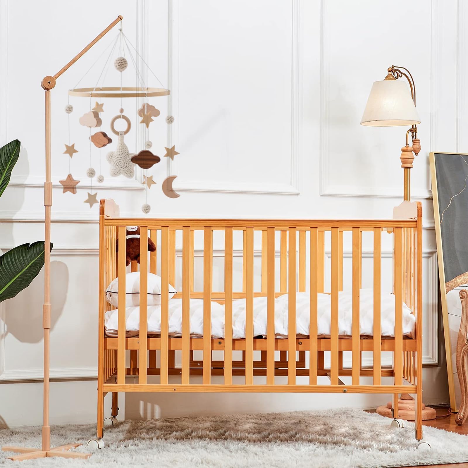 PORFOYO Mobile Halterung Holz, 1.6 M Minimalistisches Design Babybett Mobile Halterung, Stabile Struktur Holz Mobile Halterung Wickeltisch, Universelle Verwendung Mobile Halterung Holz