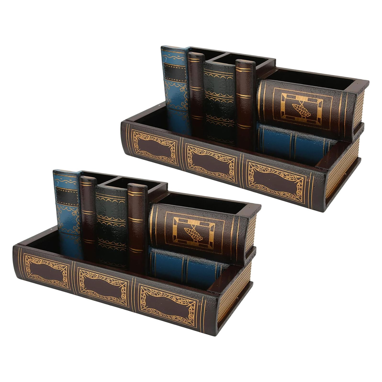 Portalápices de Madera Forma de Libro Vintage, 2 Piezas