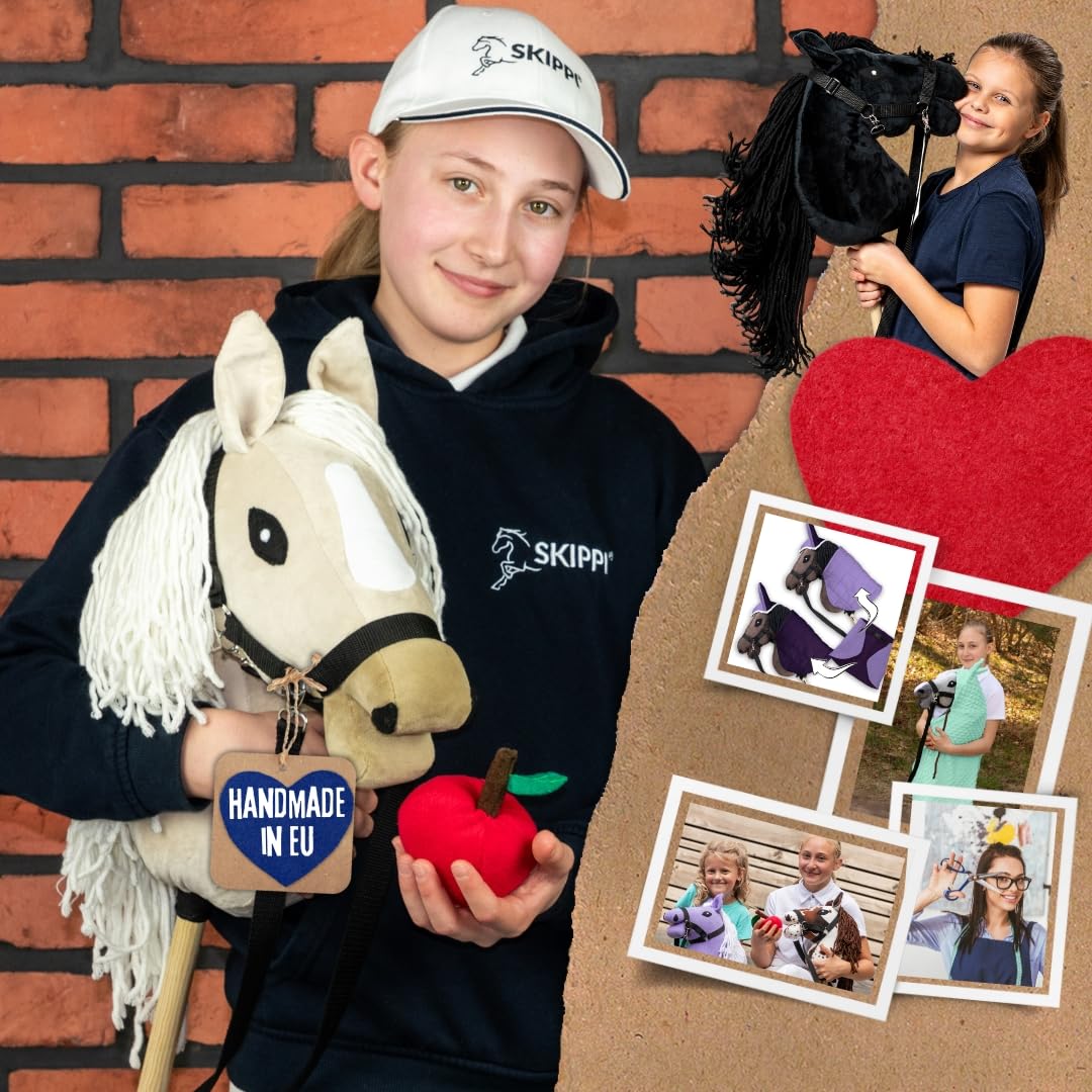 SKIPPI Hobby Horse Almond, Großes Steckenpferd A3, Halfter und Zügeln im Set, Hobby Horsing Pferd mit Zubehör, Ecru, Mandel, Hellbeiges Pferd