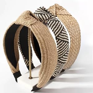 Huachi Knotted Headbands for Women Summer Trendy Straw Headband with Knot 3PCS Women Boho Head Band for Beach