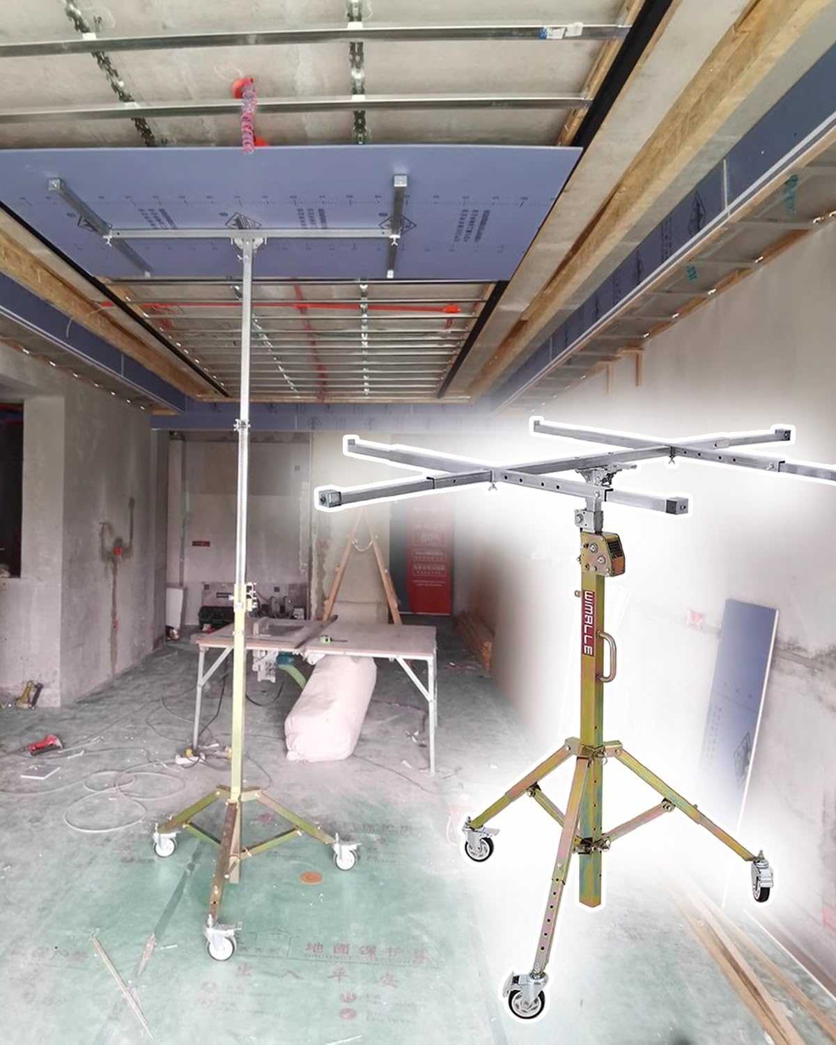 Sollevatore per cartongesso, sollevatore per cartongesso, sollevatore per cartongesso con ruote, strumento portatile per uso residenziale commerciale, altezza massima 3 m