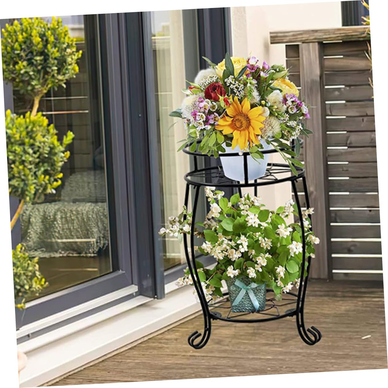 Double Tier Metal Flower Pot Shelf Indoor Plant Stand for Home Decor Removable Heavy Duty Planter Rack for Succulent Display Balcony and Patio