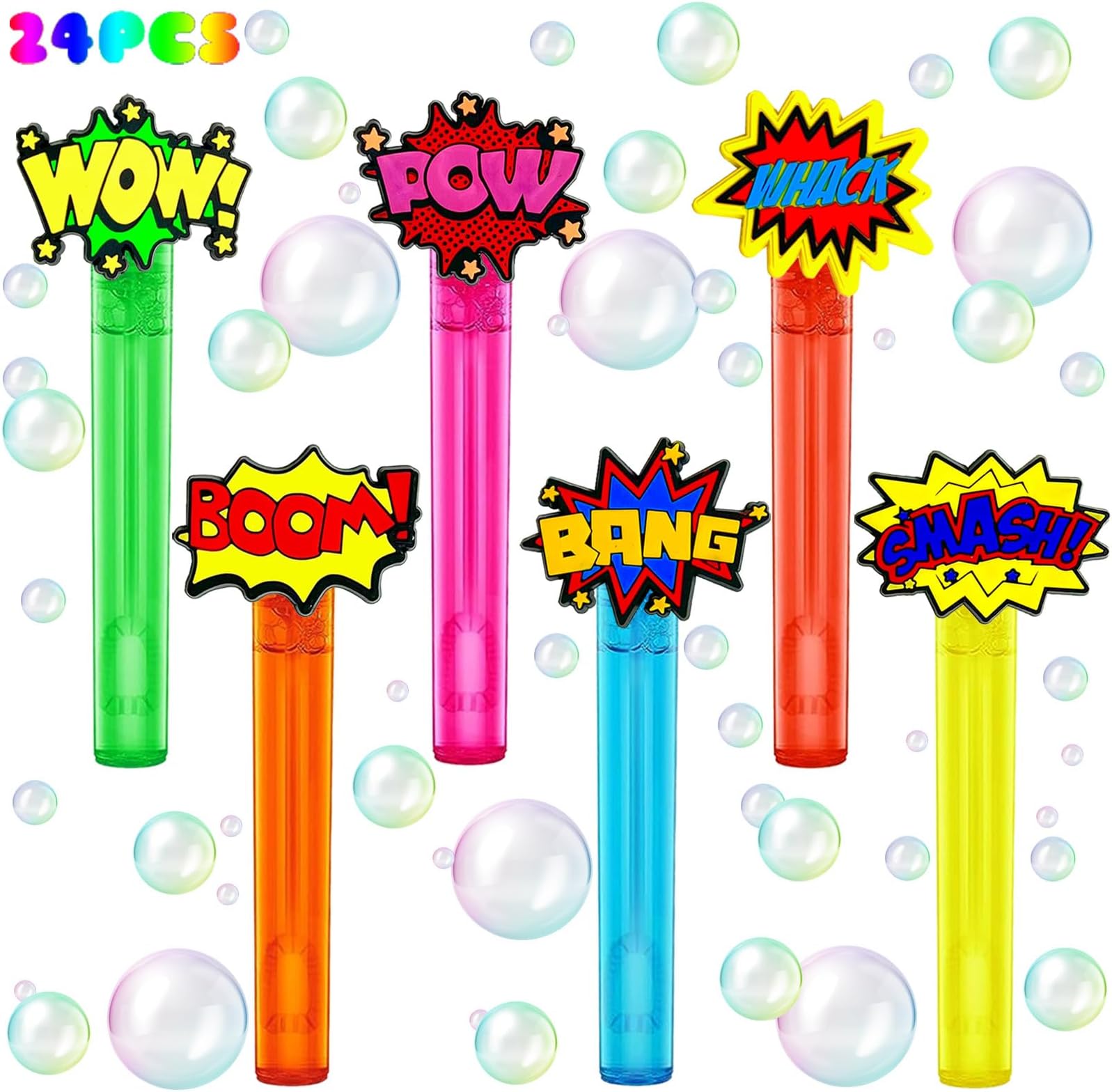 uoyoi Superhero Party Favors,24Pcs Hero Word Bubble Wands for Kids,Cool Bubble Wand for Superhero Party Supplies,Classroom Prizes Pinata Goodie Bag Stuffers Gift
