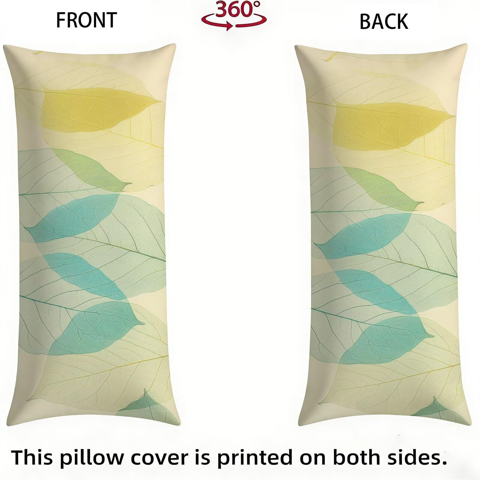 Funda de Almohada 60 x 180 cm Hoja Protector Almohada 180 cm con Cremallera Invisible, Lino Durable y Transpirable Pillow Case Largas Beige Impresión a Doble Cara para Cama, Sofá y Dormitorio dg-525