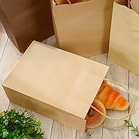 Vista 4 de Whaline 24 bolsas de regalo de papel marrón con asas, bolsas de compras de comestibles con 30 hojas de papel de seda de envoltura para vacaciones