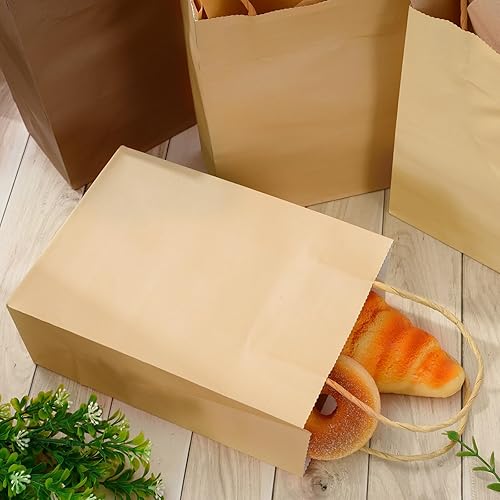 Miniatura 4 de Whaline 24 bolsas de regalo de papel marrón con asas, bolsas de compras de comestibles con 30 hojas de papel de seda de envoltura para vacaciones