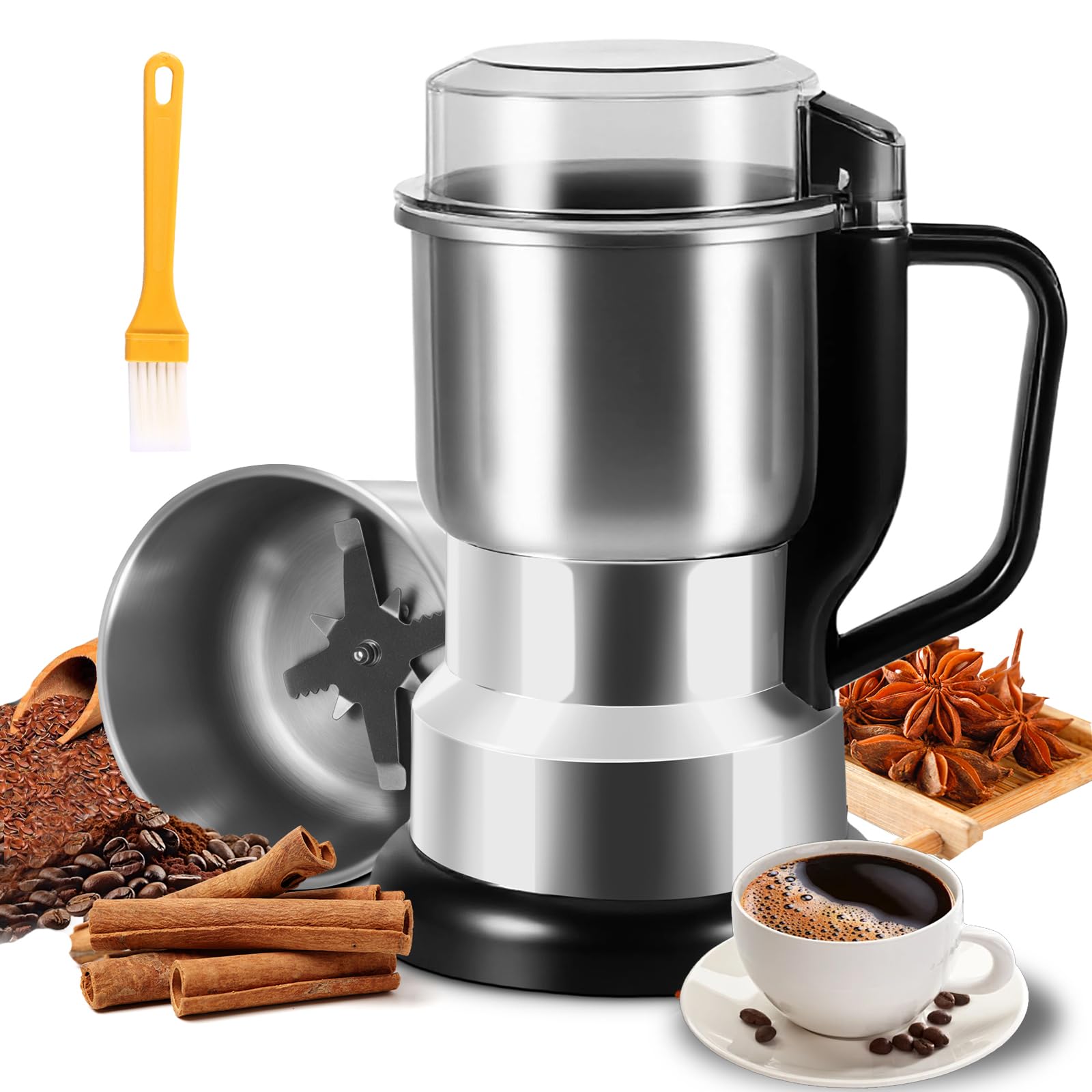 BTBHIHO 300W Electric Coffee Grinder, 8-Blade Stainless Steel Grinder, Fast Grinding with Copper Motor, Low Power Use Spice Grinder for Coffee Beans, Nuts, Grains, Pepper