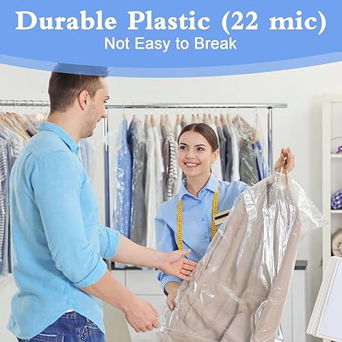 Miniatura 5 de Paquete de 80 bolsas de limpieza en seco, bolsas de plástico transparente de limpieza en seco de 47 pulgadas, bolsas de ropa para ropa para colgar
