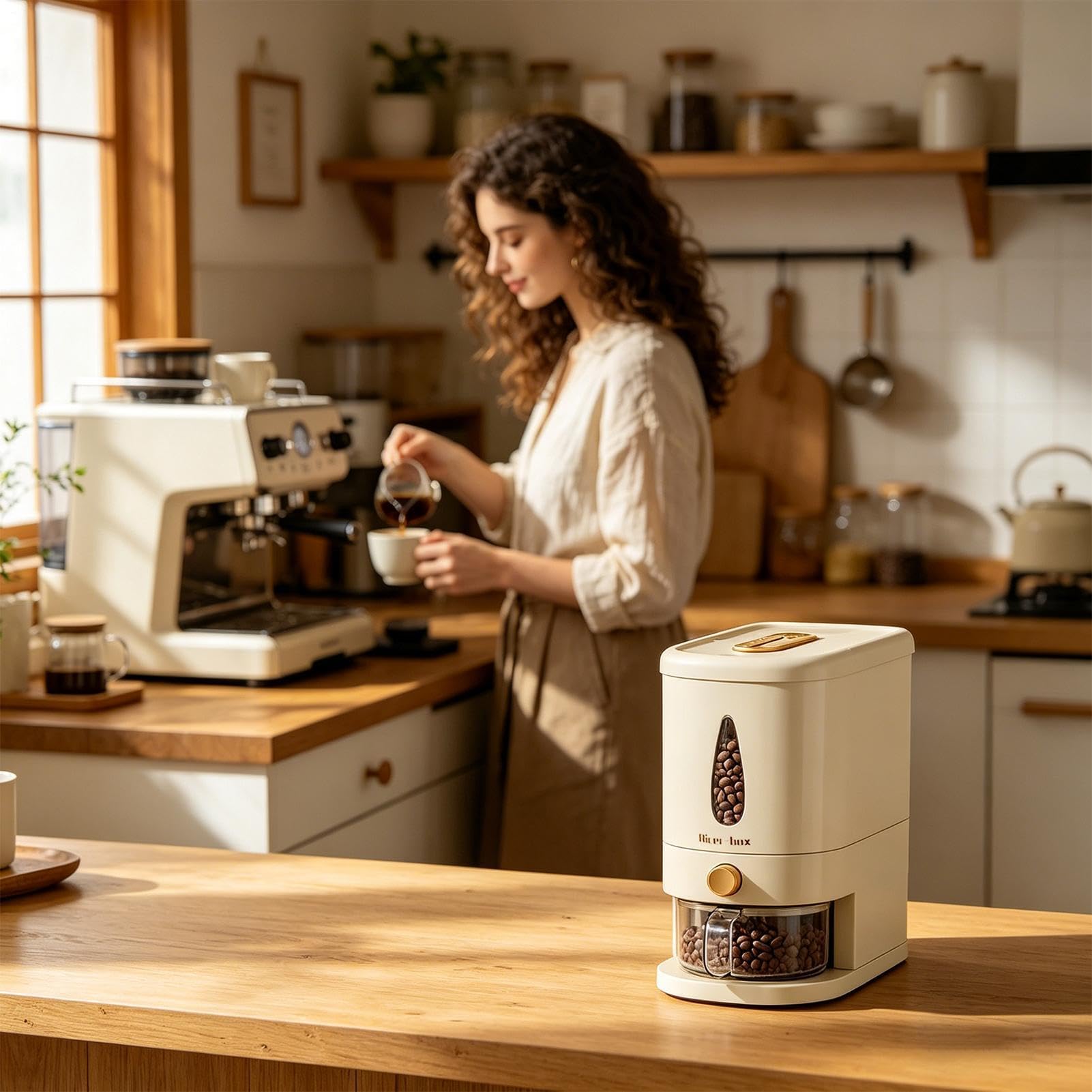 lyanny Contenitore Riso - Dispenser Ermetico Capacità 5 Kg - Con Misurino Incluso Contenitore Per La Conservazione Dei Cereali - Per Casa, Cucina E Piano Di Lavoro Cereali, Avena, Soia, Mais E Cibo
