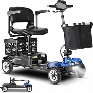 Scootngo 4 Wheel Mobility Scooter for Seniors & Adults with Dual Baskets, 350W Motor, 12AH Long-Range Battery, 300LBS+ Weight Capacity, Comfortable Seat for Travel & Daily Use (Black-Blue)