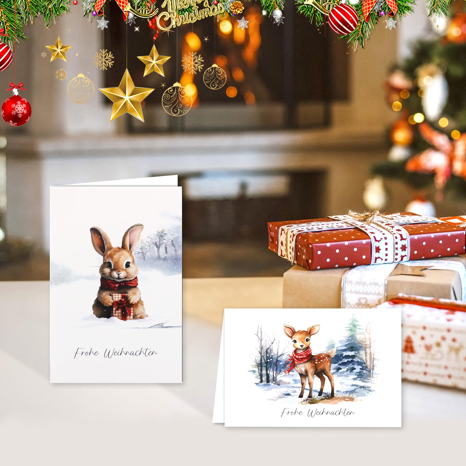 Shining She 18 Cartoline Di Natale Con Busta, Carte Piegate A6 Set Di Cartoline Di Natale Biglietti Di Auguri Felice Natale Acquarello Animali Della Foresta Cartoline Cervo Volpe Coniglio Gufo