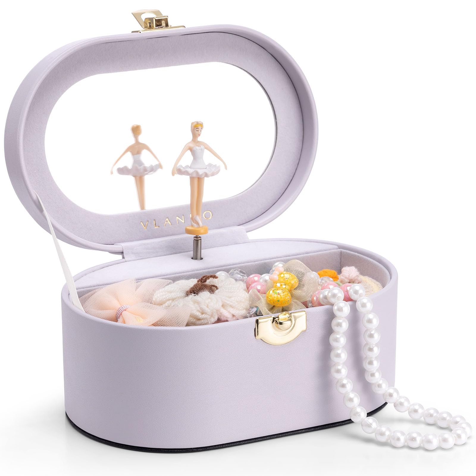 VLANDO Musical Jewelry Box for Girls, Oval Design with Spinning Ballerina — image 1