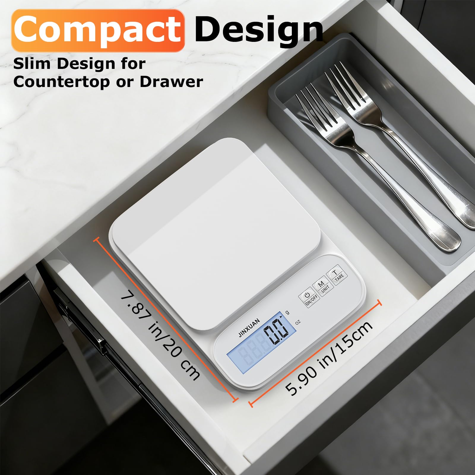 Küchenwaage, 5 kg/0,1 g, präzise wiederaufladbare digitale Waage, Gramm, Lebensmittelwaage für Küche, großes LCD-Display zum Backen, Kochen, Weiß