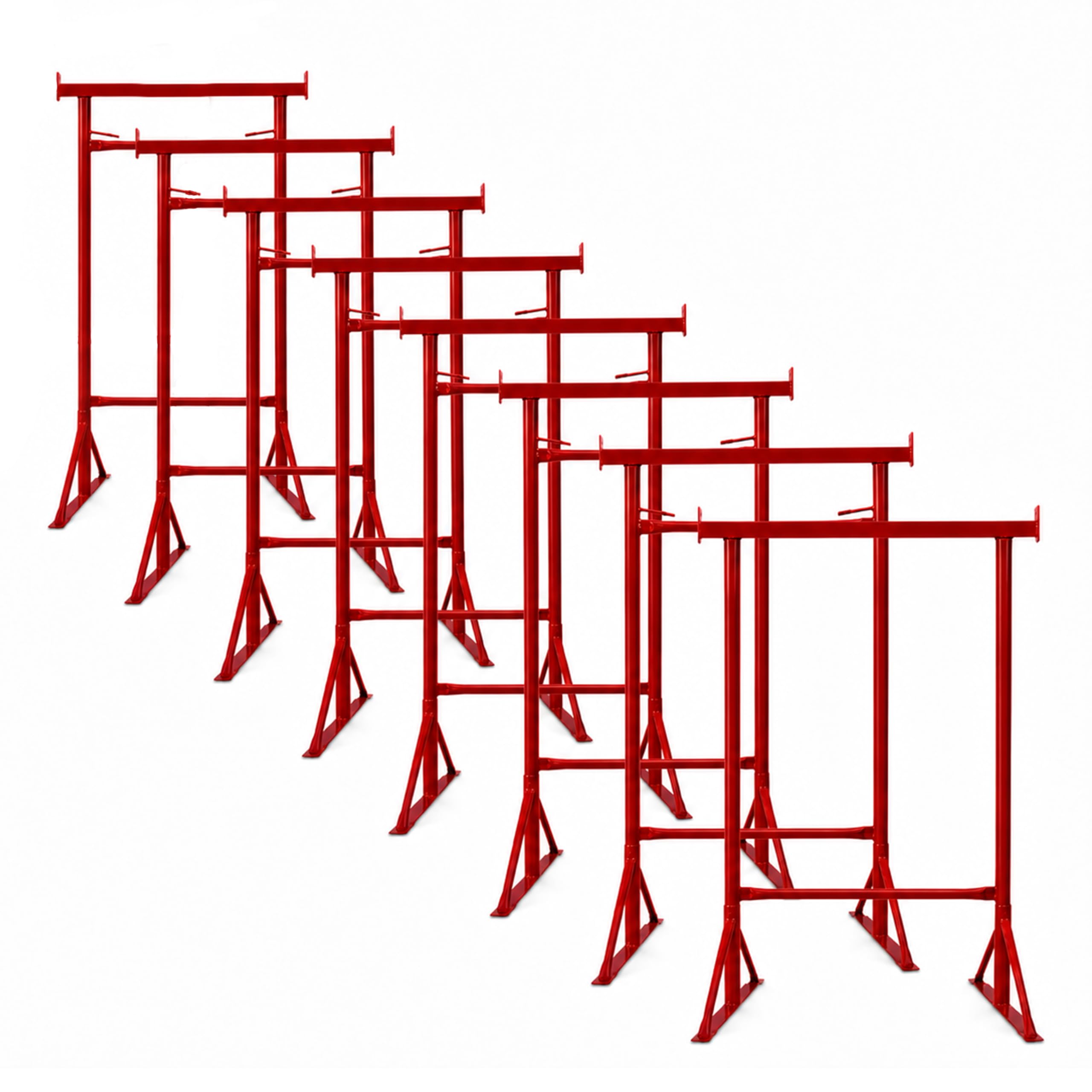 Mighty Products Red 8X Size.4 Adjustable Steel Trestle Stands 1.32M-2.22M, Heavy Duty Folding Sawhorse Workbench Support Frame For Woodworking Construction Garage