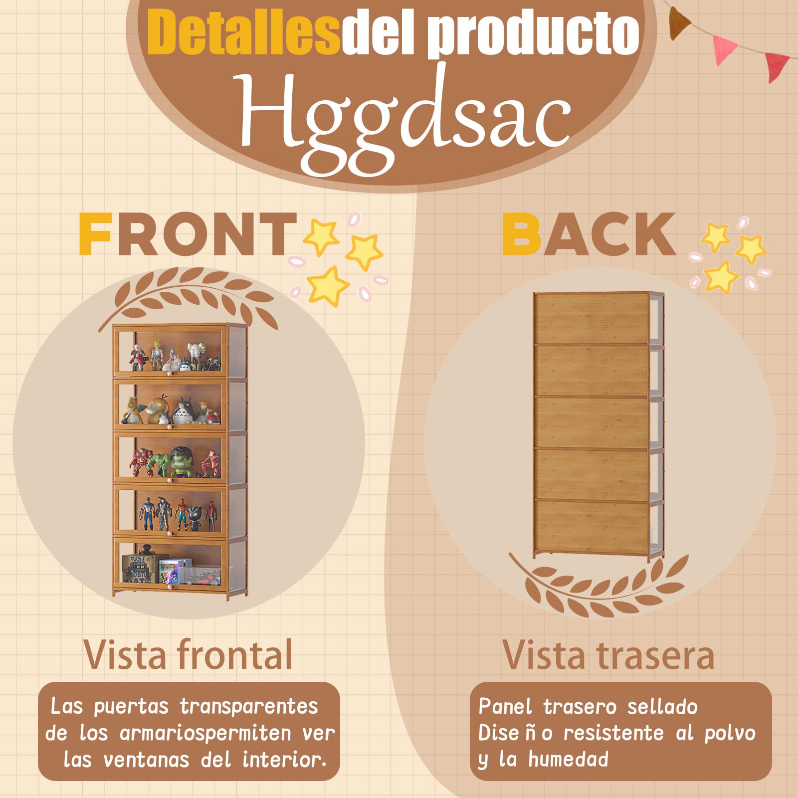 Vitrina expositora Hecho de Marco de bambú Natural,Vitrina Expositora,Multifuncional de Vidrio a Prueba de Polvo,fácil de Instalar,selado e à Prova de pó（Blanco-80×32×40cm）