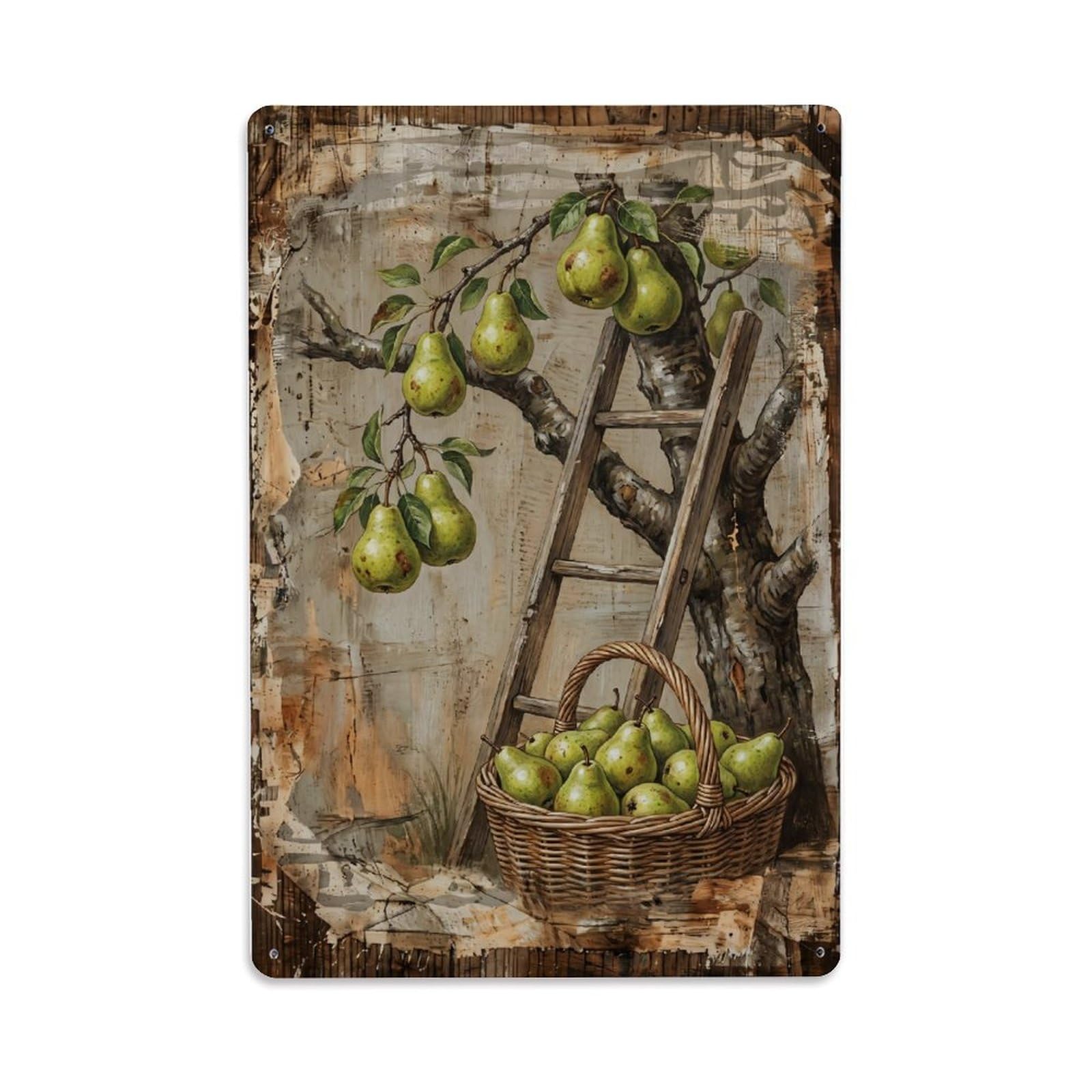 Pear Orchard Harvest Green Fruit Countryside Farm Metal Tin Sign Plaque Wall Decor for Cafe, Club Bar, Office, Home Garden Metal Poster 8x12Inch