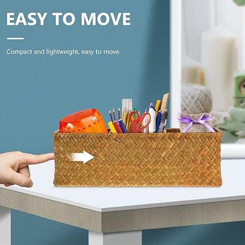 Miniatura 9 de HOMSFOU Cesta de almacenamiento de pastos marinos, 3 compartimentos, cestas tejidas para bolsitas de té, mimbre de ratán, organizador dividido,