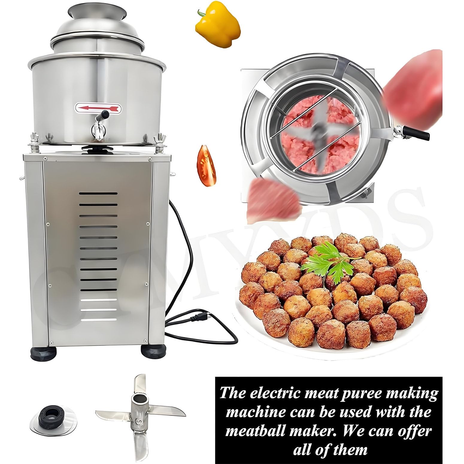 Elektryczna maszynka do mielenia mięsa, ubijak ze stali nierdzewnej 1500 W, do mięsa i ryb, szybka maszynka do puree 2800 obr./min, pojemność 1-2,5 kg, idealna do użytku komercyjnego