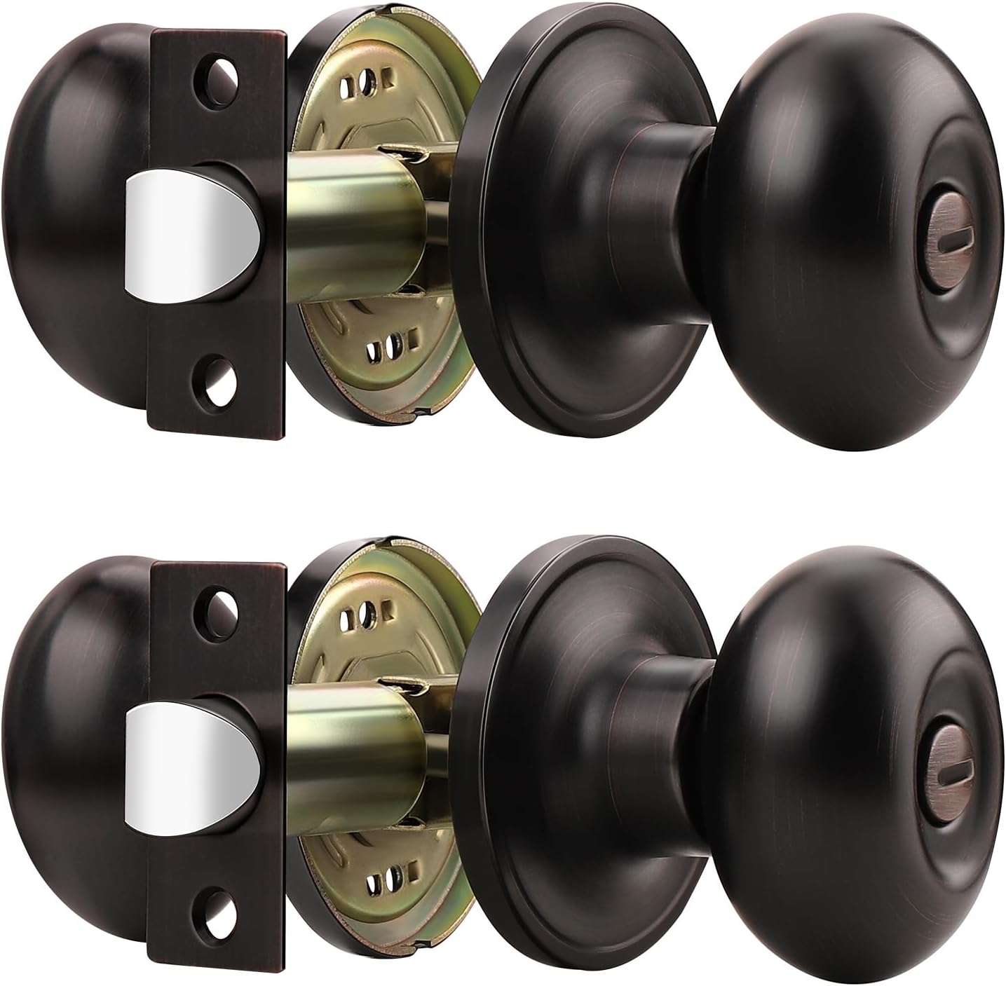 Gobrico 2 Pack Oval Oil Rubbed Bronze Door Knobs, Privacy Door Knobs for Bedroom Bathroom, Interior Door Knob Without Key, Egg Shape Keyless Door Knobs