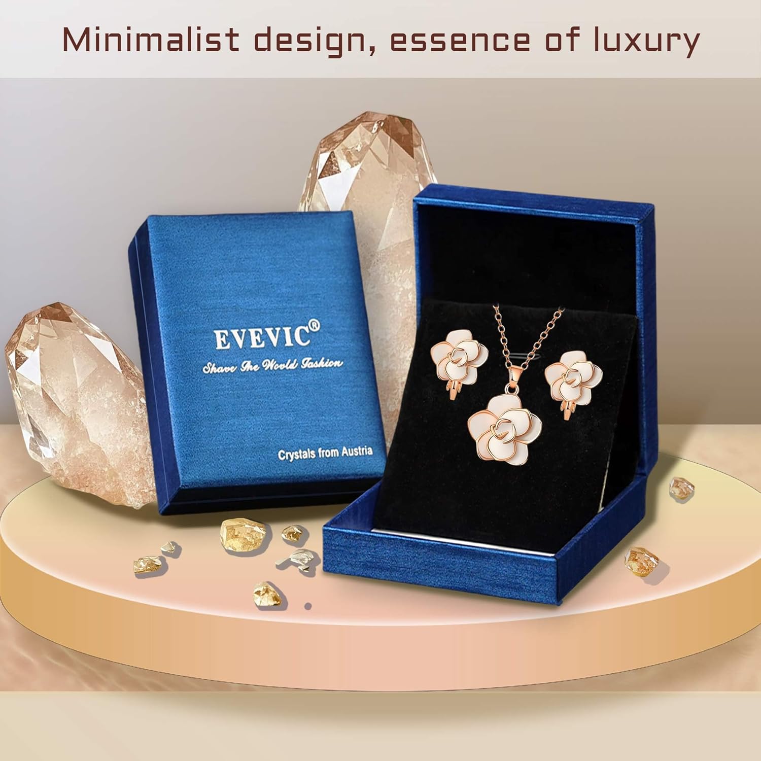 Dainty Rose Flower Pendant Necklace Clip On Earrings Set for Women 14K Gold Plated Hypoallergenic Jewelry Sets - Image 8