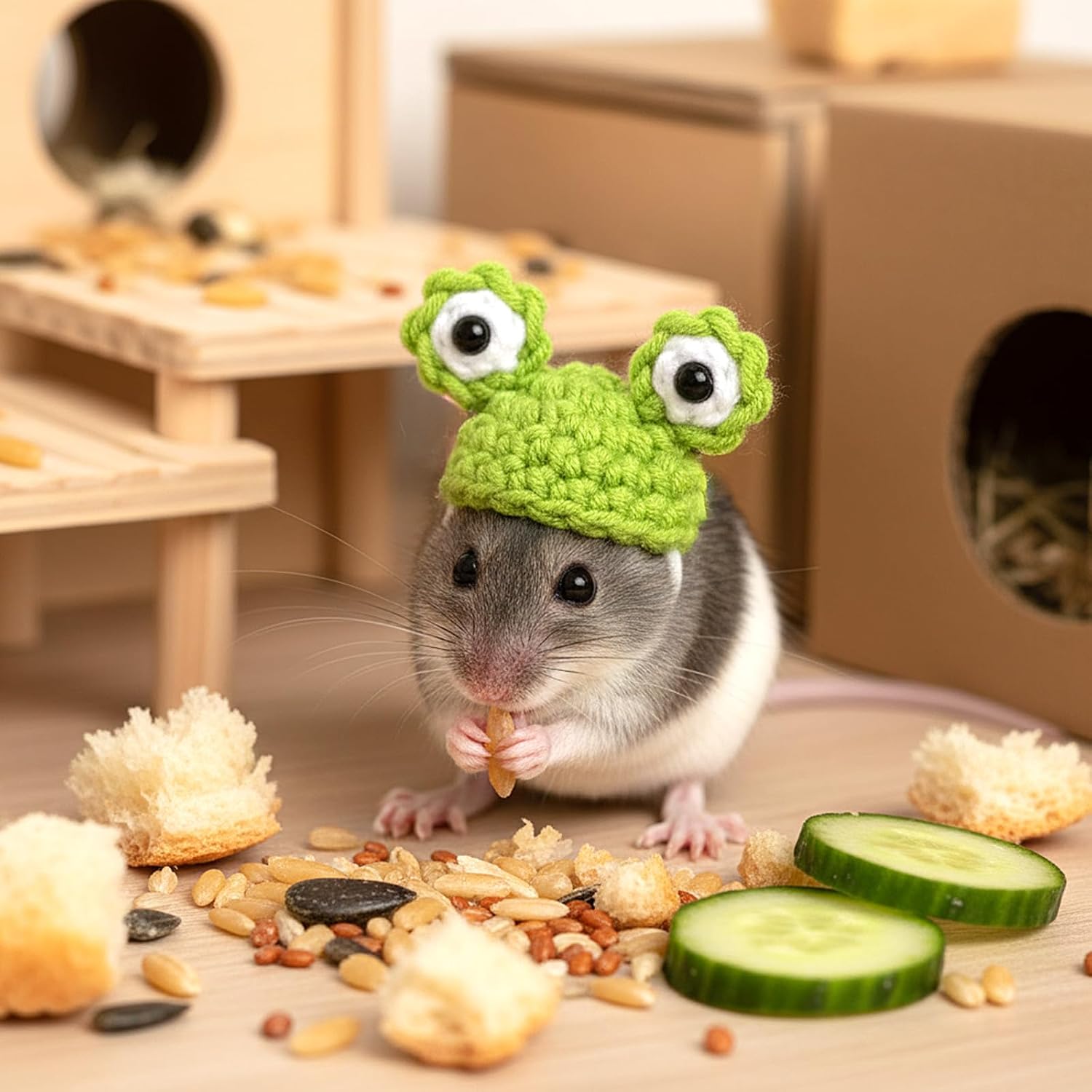 Hamster Hats Mini Hats, 2PCS Tiny Pet Hats, Knitted Hats for Small Animals, Guinea Pigs, Snakes, and Lizards, Holiday Party Costume Accessorie
