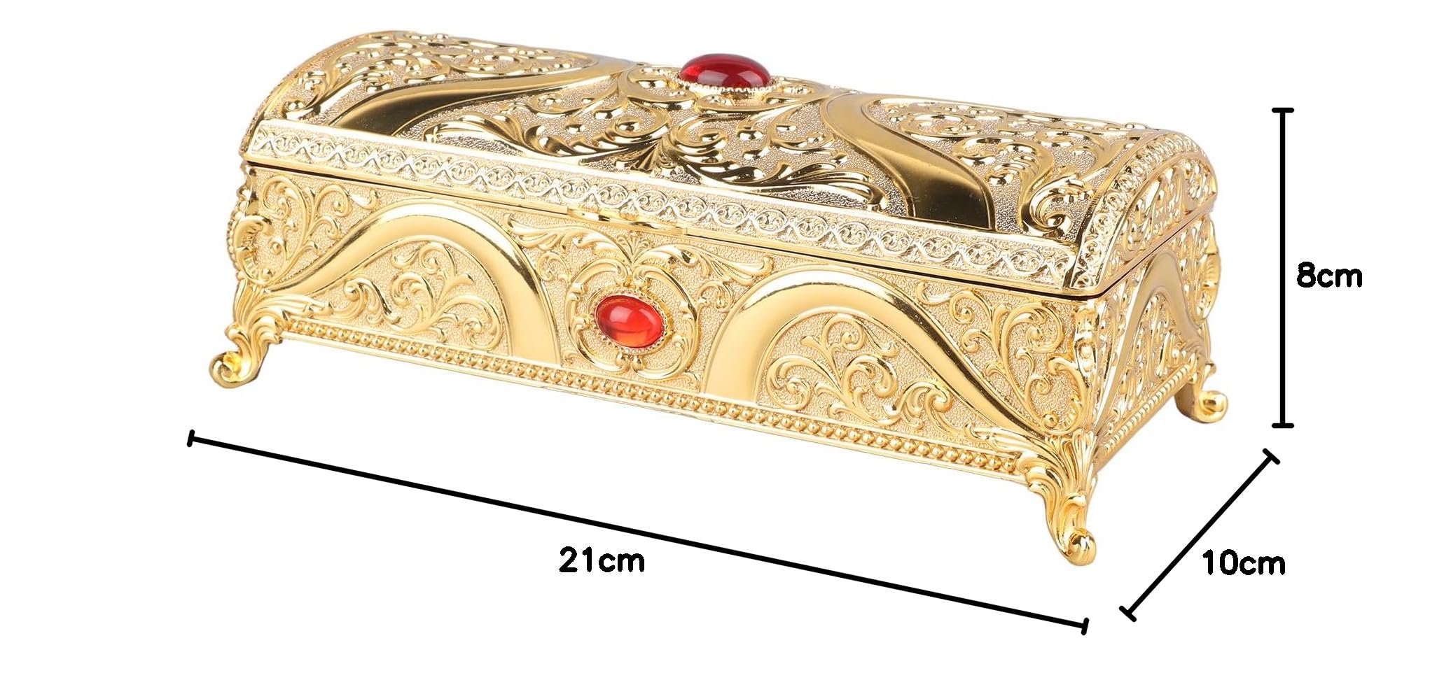 Metalowe pudełko na biżuterię w stylu vintage Eleganckie prostokątne pudełko na ozdoby z delikatnym wzorem Miękka aksamitna wyściółka Pojemnik o dużej pojemności na pierścionki (Złoto)
