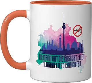 No intention to build Berlin Airport Ceramic Mug, Orange/White