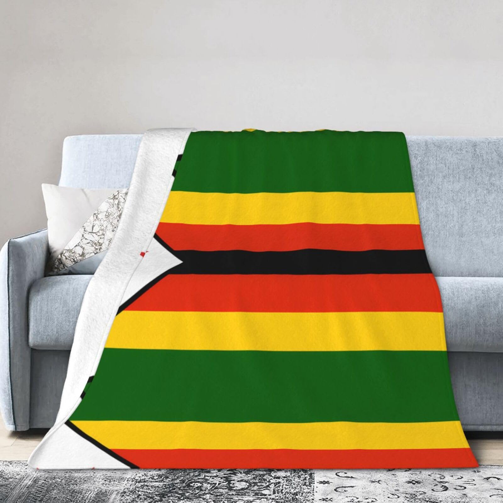 Flag of Zimbabwe 60"x50" Fleece Blanket, Full Size, Super Soft, Suitable for Bed, Sofa, Camping, All Seasons