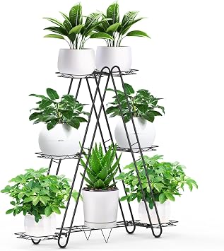 DiiKoo Heavy Duty Metal Plant Stand, Indoor Outdoor Plant Shelf & Rack - 3 Tiers 7 Pots, Plant Holder for Plants/Flowers/Planters, for Living Room Home Corner Patio & Garden