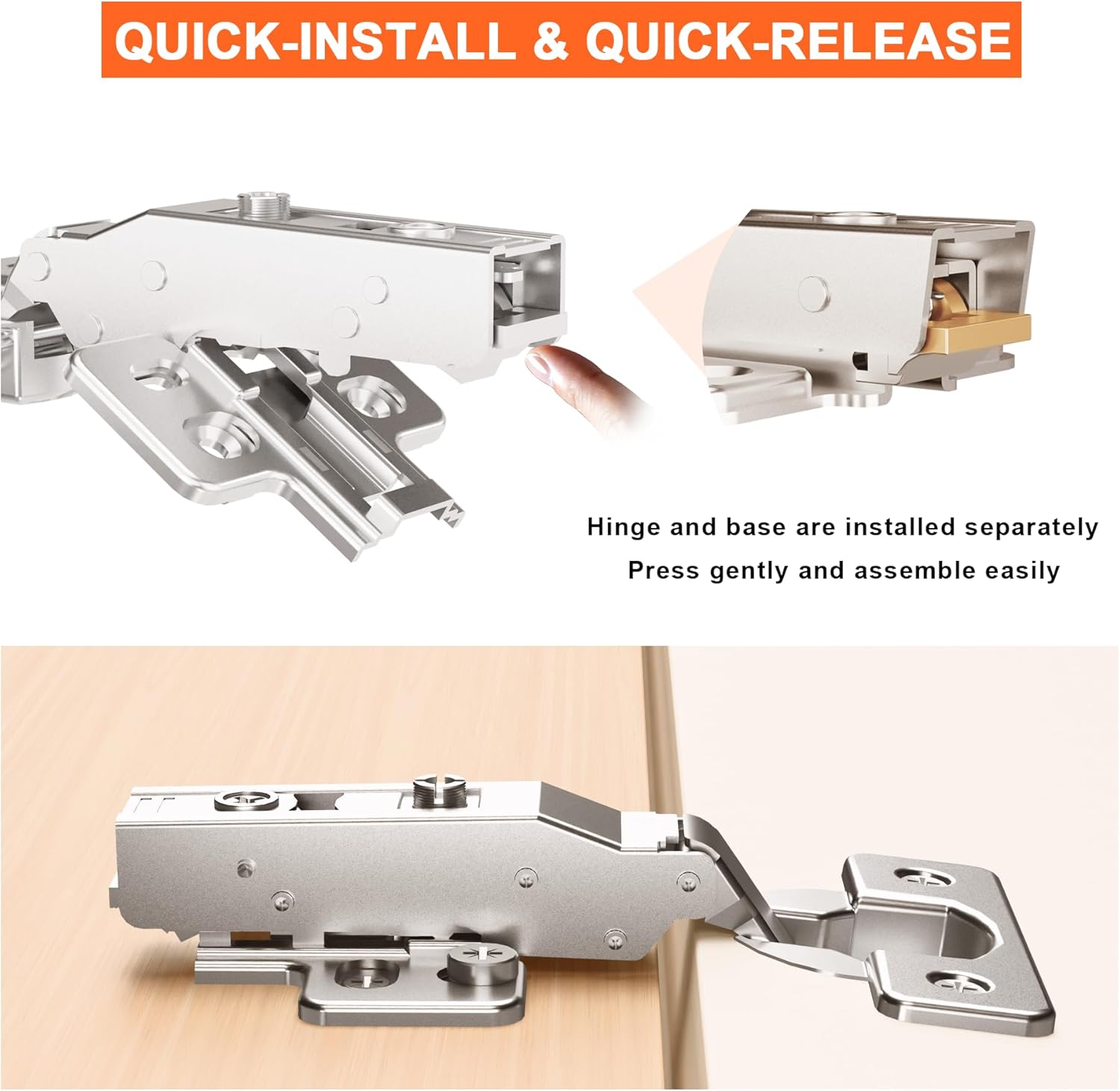 Kimdot 10-Pack High-Performance Frameless Full Overlay Soft Close Cabinet Hinges, Clip-On Self-Closing European Hinges, Cabinet Door Hinges with Screws,Concealed Kitchen Hinges for Modern funiture