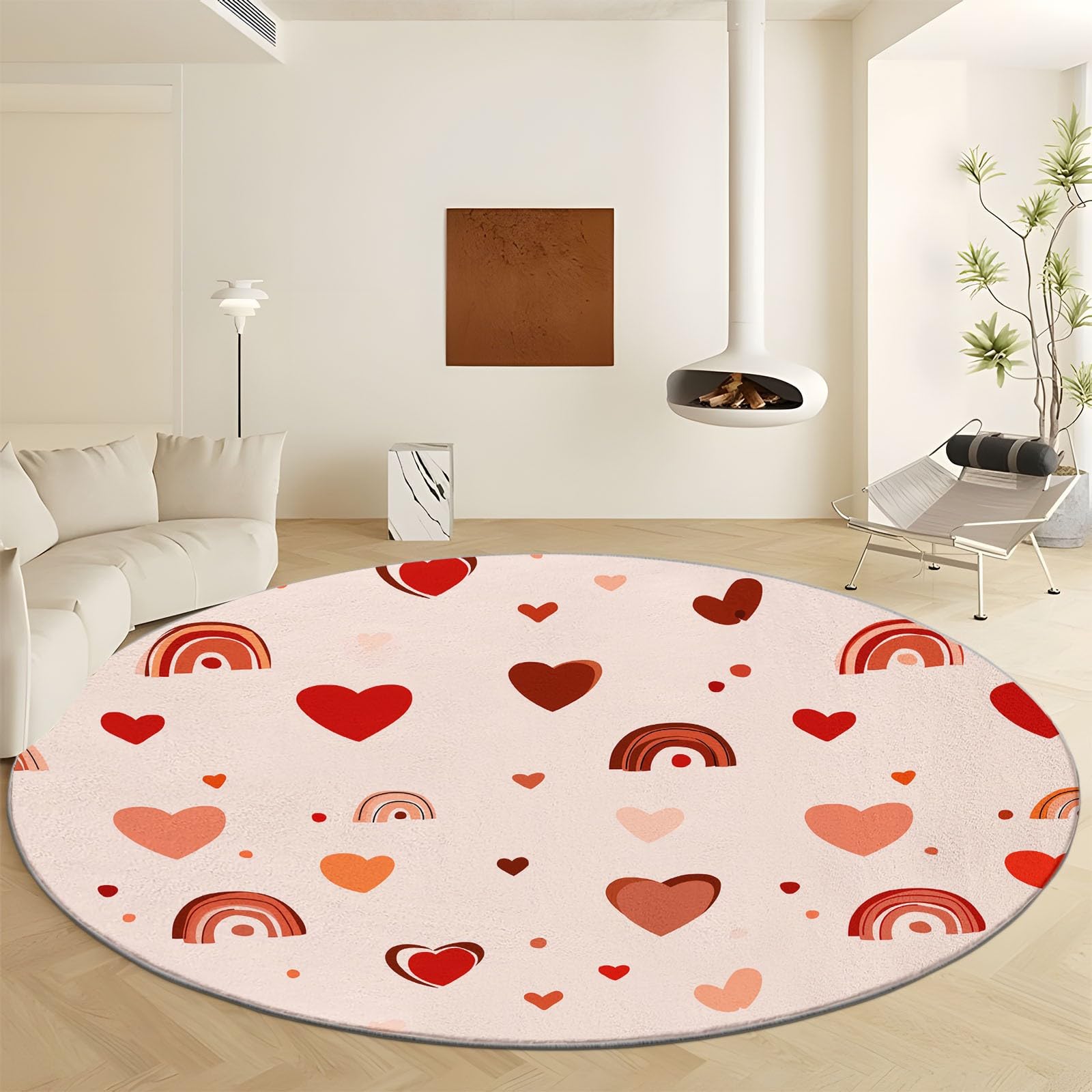 Tapis rond lavable antidérapant d'intérieur imprimé cœur 180cm