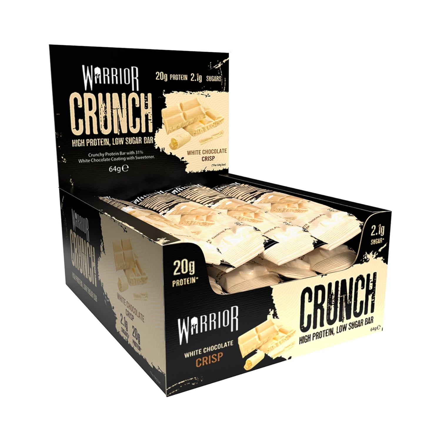 Warrior Crunch High Protein Low Carb White Chocolate Crisp Bar, 64 g, Pack of 12
