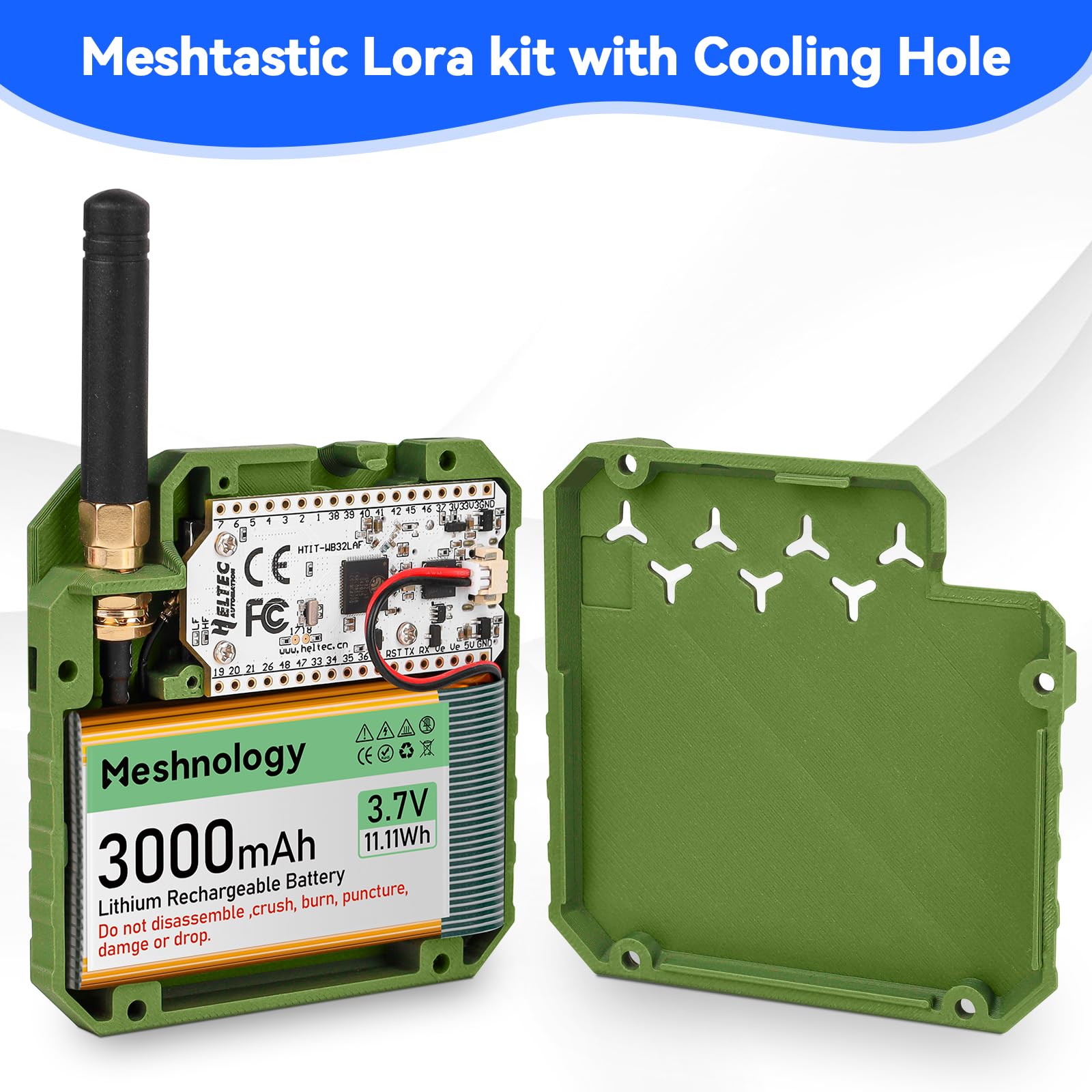 2Pack ESP32 LoRa V3 Entwicklungsboard + 3,7 V 3000 mAh Akku + Gehäuseset – mit 863-928 MHz Meshtastic Antenne und SMA Unterstützt WLAN/Bluetooth LoRa V3 Geräte für AR duino LoRawan IoT (N33,Grün)