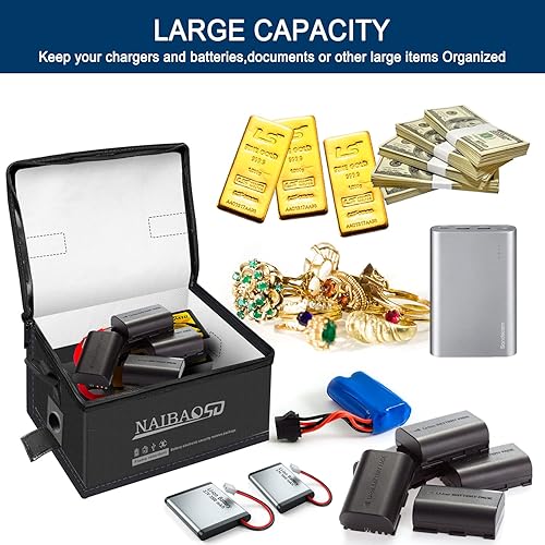 Miniatura 6 de Bolsa de batería Lipo ignífuga a prueba de explosiones para almacenamiento y carga de batería Lipo, correa de hombro desmontable resistente al fuego