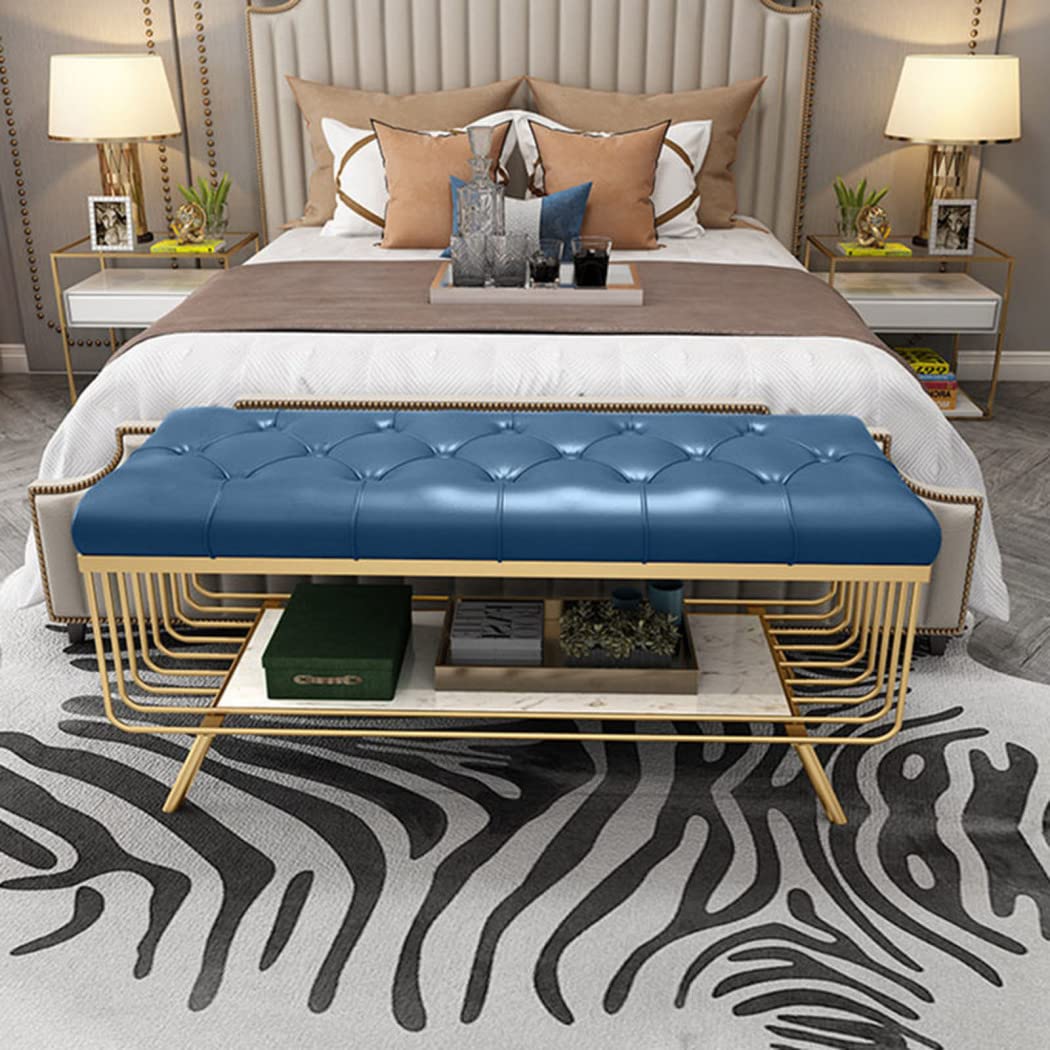 Banc rembourré en PU 80cm avec pieds en métal doré et étagère