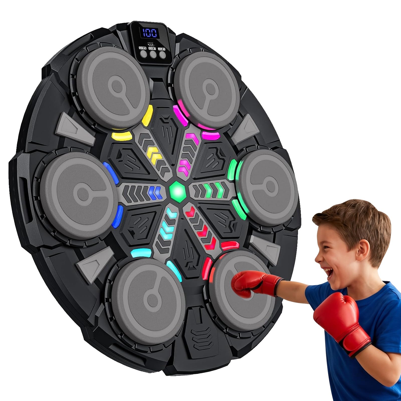 Music Boxing Machine, Boxen Kinder mit Boxhandschuhen, Farblichter, Bluetooth, Reaktionstraining Sport Geräte für Zuhause, Musik Box Maschine für Erwachsene und Kinder, Indoor und Fitnessstudios