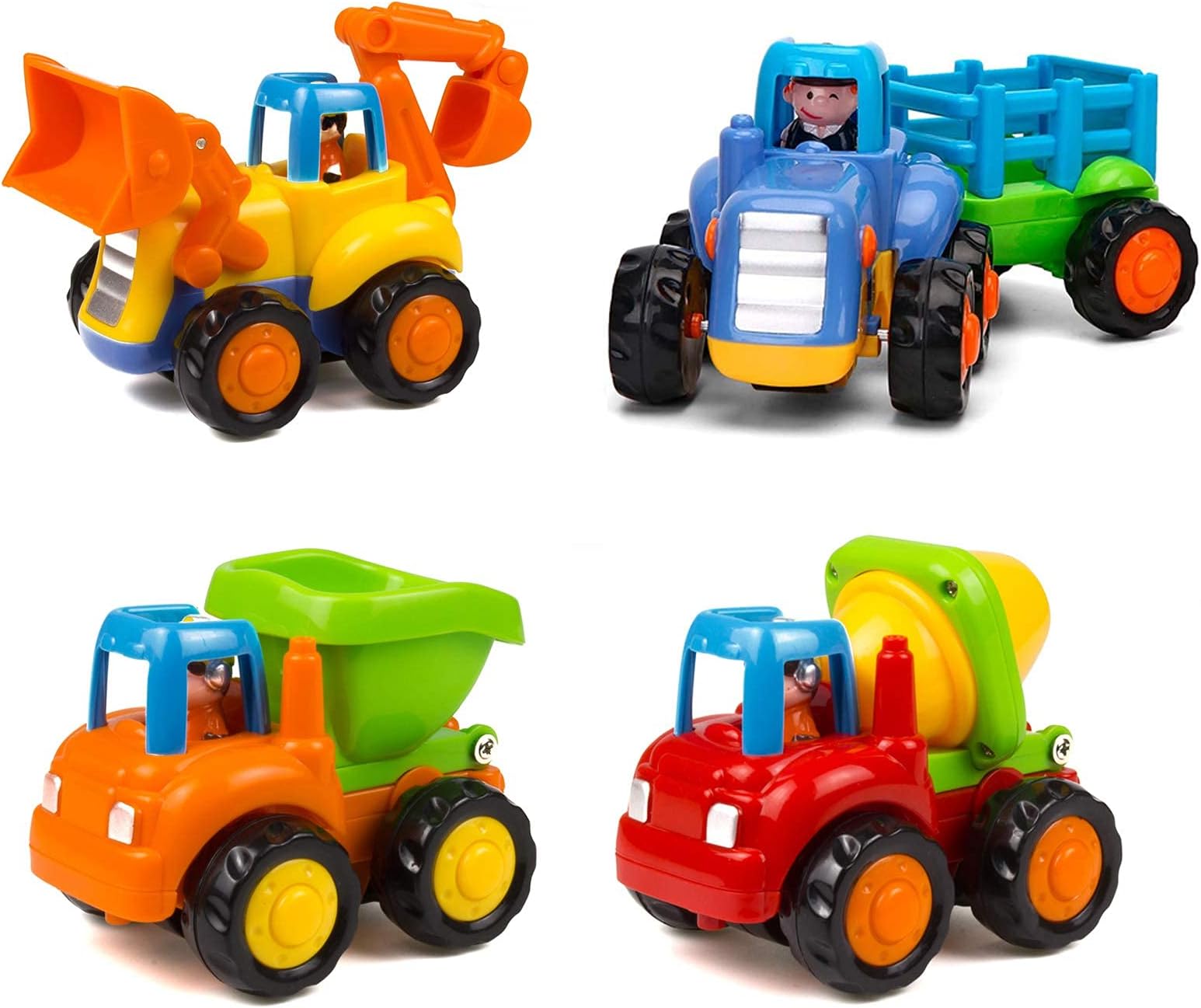 Yiosion Friction Powered Cars Push and Go Trucks Construction Vehicles Toys Set of Tractor Bulldozer Dump Truck Cement Mixer for Baby Toddlers Infants Boys Gifts