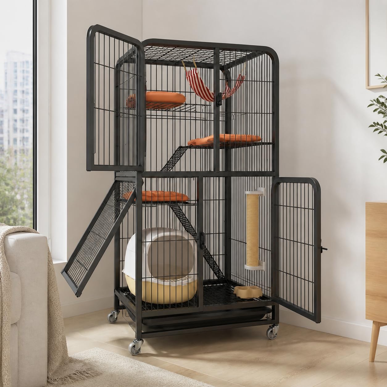 Gabbia per Gatti Pieghevole, Doppio piano medio, 58 × 41 × 50