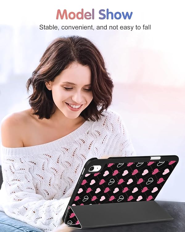 Wazzasoft for iPad A16 Case 2025 - for iPad 10th Generation Case Cute Women Girls Girly Kawaii Teens Heart Design Unique Pencil Holder Auto Sleep/Wake Tablet Cover for Apple 11/10 10.9 Inch by Wazzasoft - Image 6