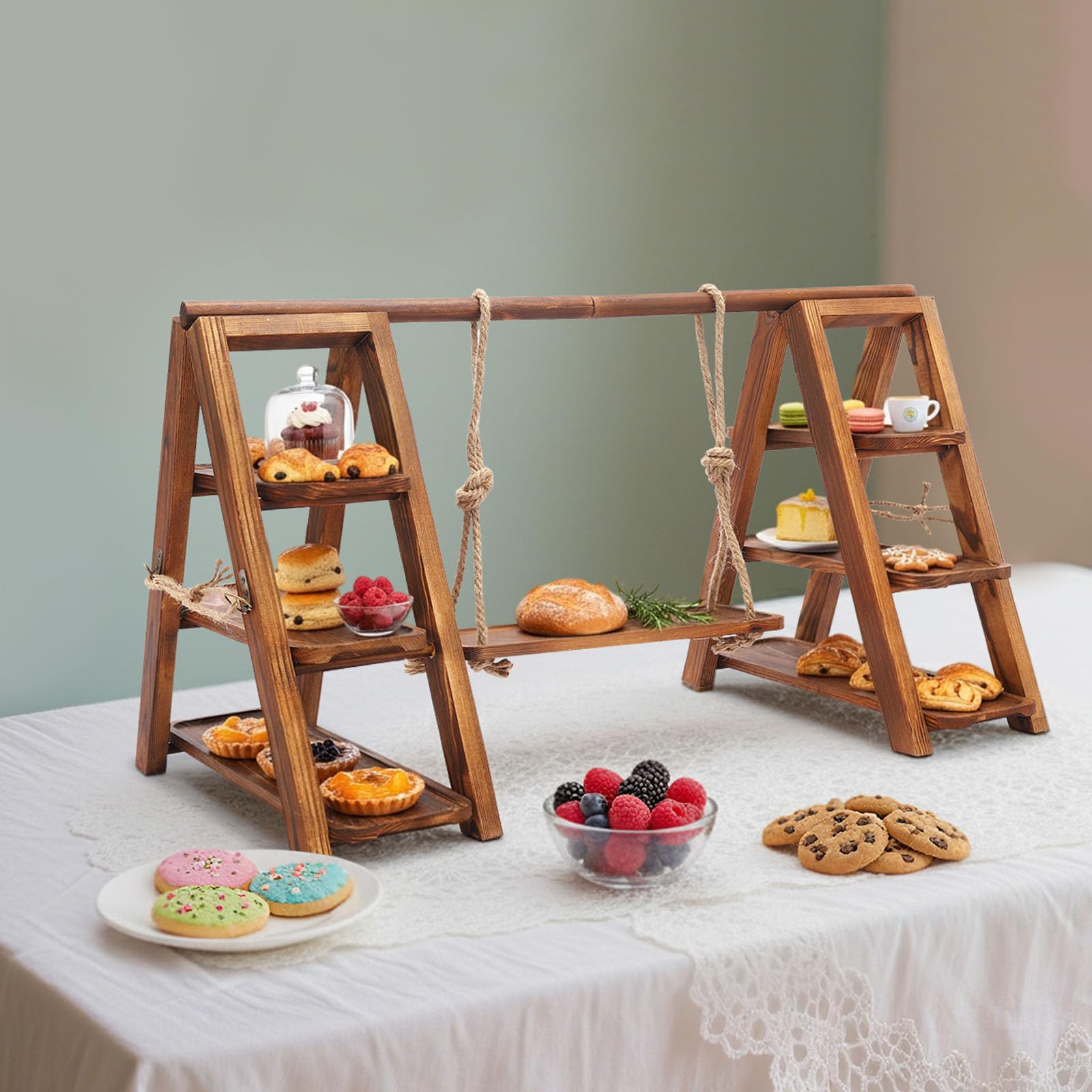 Cupcake Ständer Holz Tortenständer 3 Etagen mit lebensmittelechter Oberfläche Etagere 3 Etagen Holz für Lebensmittel und Spielzeug zusammenklappbar Geburtstag, Teeparty, Hochzeit