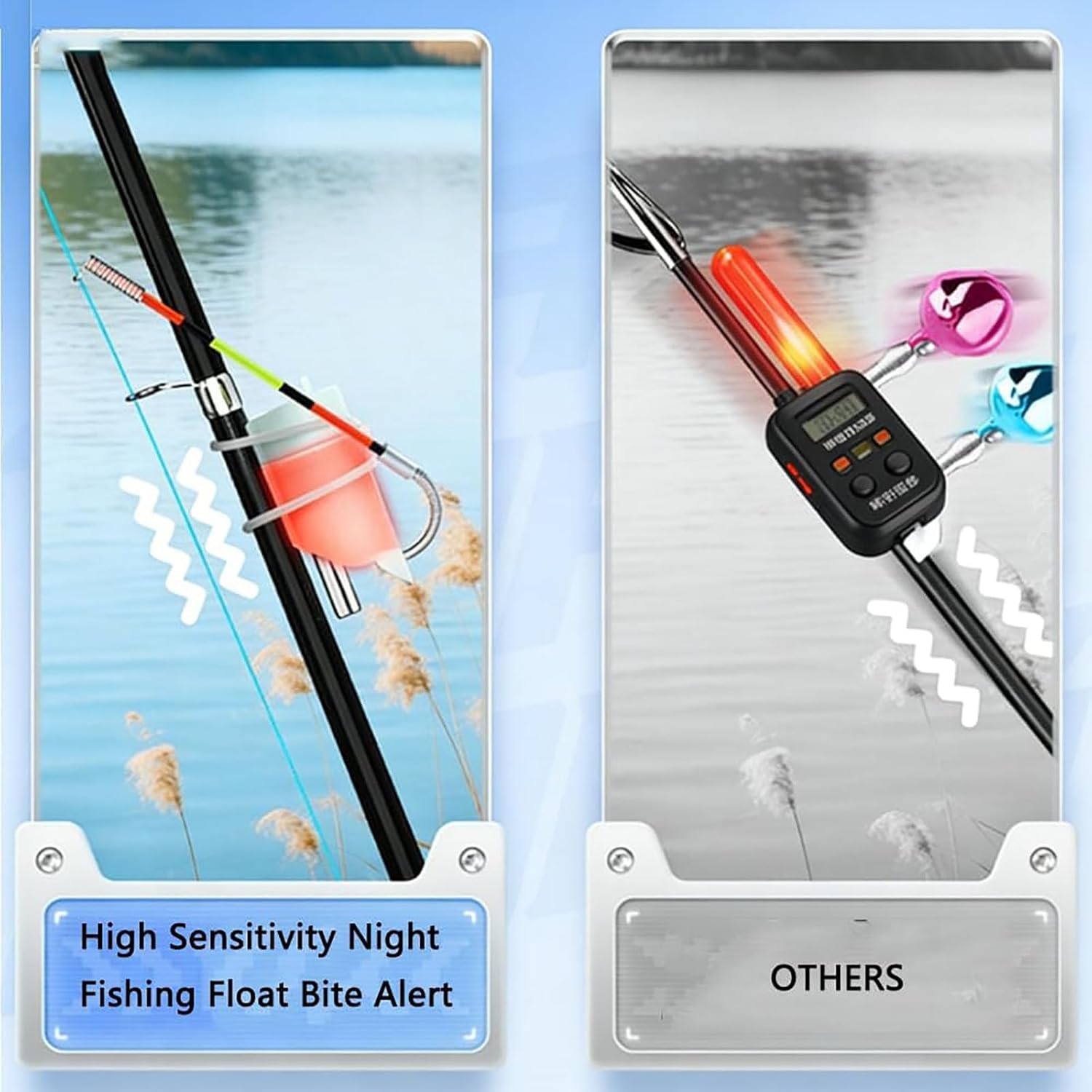High Sensitivity Night Fishing Float Bite Alert for Fishing Rods, Waterproof Fish Buzzer Detector Rod Bite Indicator, LED Electronic Luminous Hook Alarm with Sound Bite Alert Bell