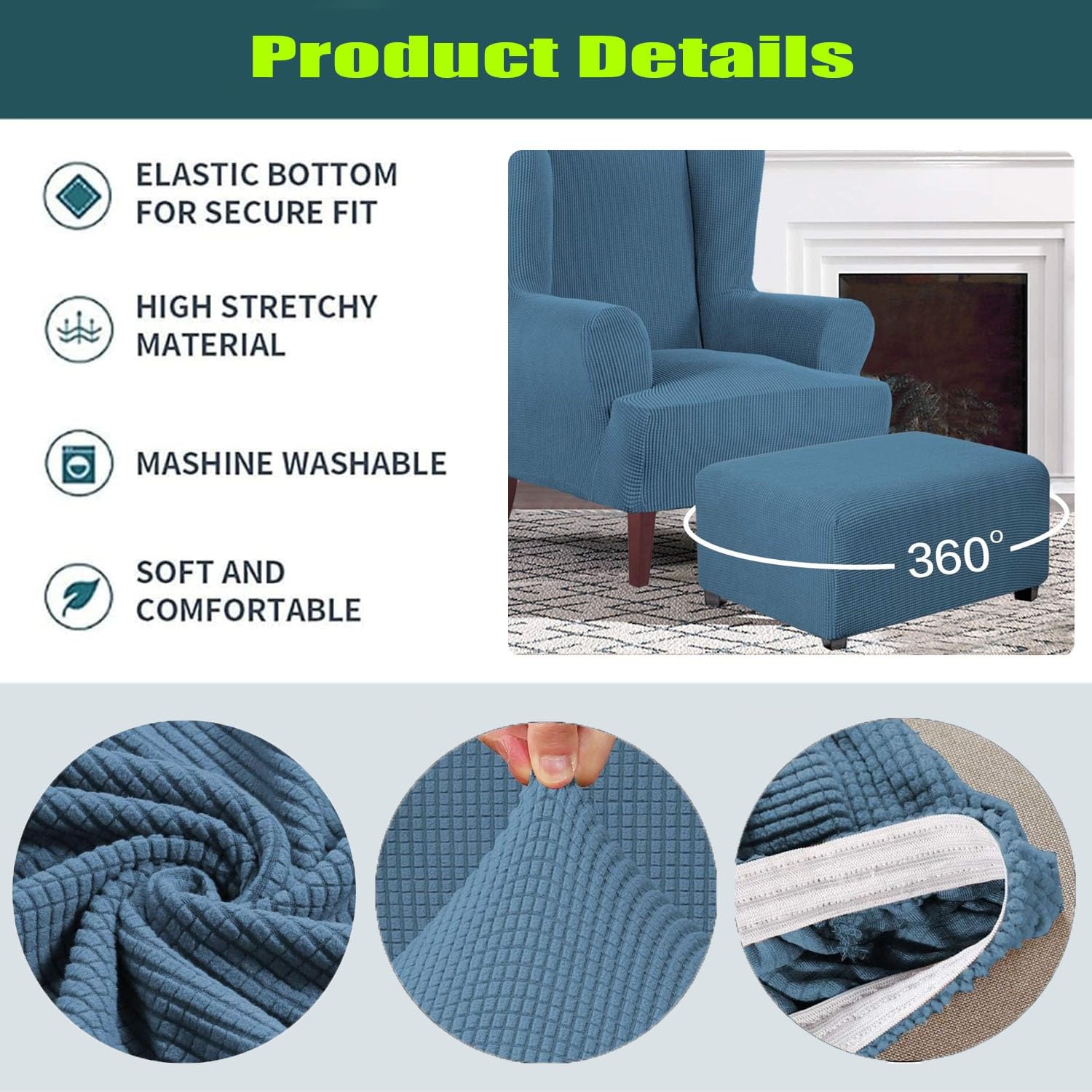 Housses de Repose-Pieds Carres Protection Extensible en Velours Housse