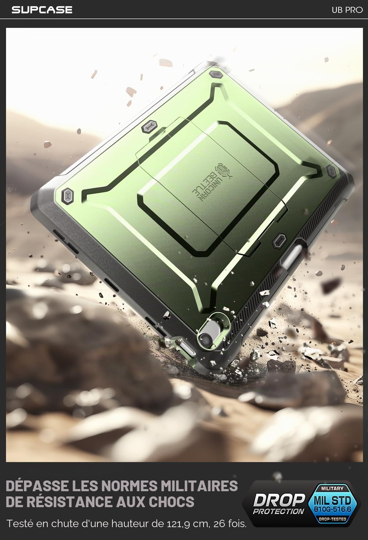 SUPCASE Coque pour iPad Air 13 Pouces (2025/2024) avec Fente Stylet [Support Pliable & Protecteur d'écran Intégré] Protection Robuste Qualité Militaire Intégrale pour iPad Air 13" M3/M2, Vert
