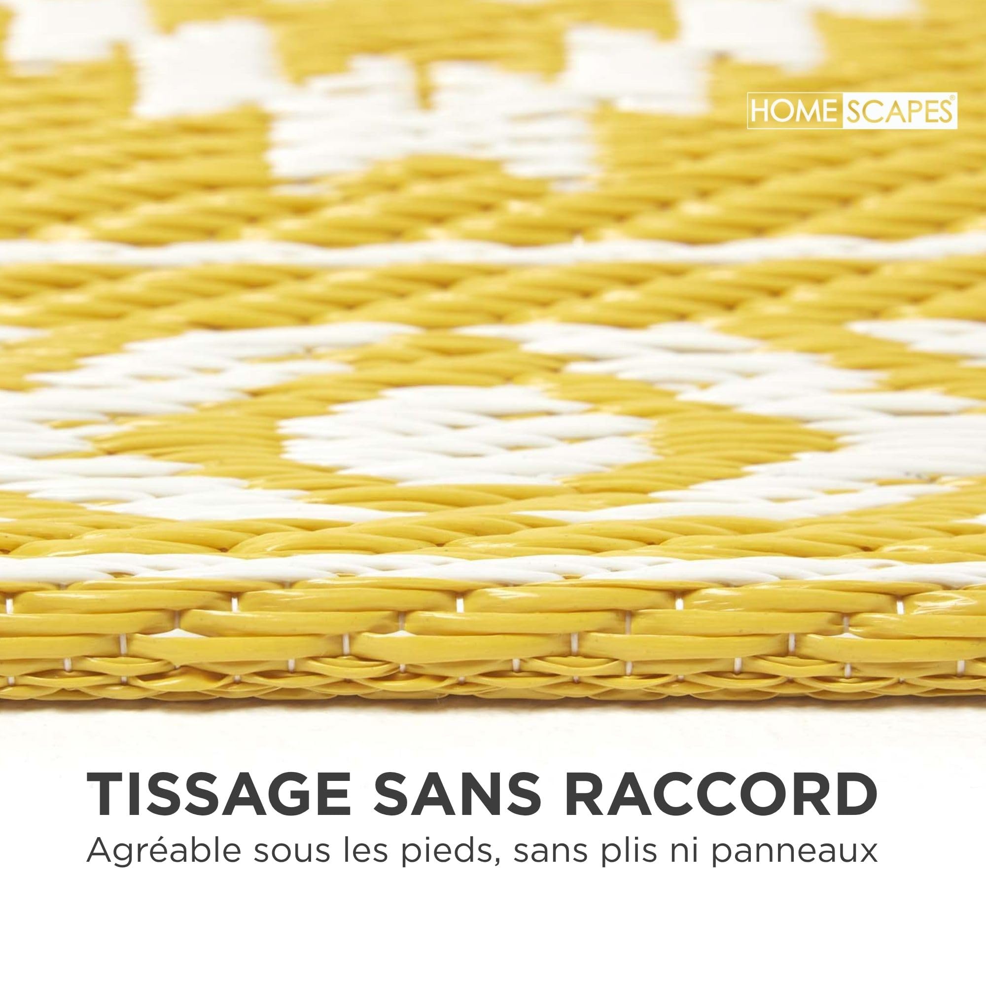 HOMESCAPES Tapis extérieur résistant Pluie et UV, Tapis de Jardin imperméable réversible Jaune Anna, 120 x 180 cm, Intérieur extérieur terrasse Balcon