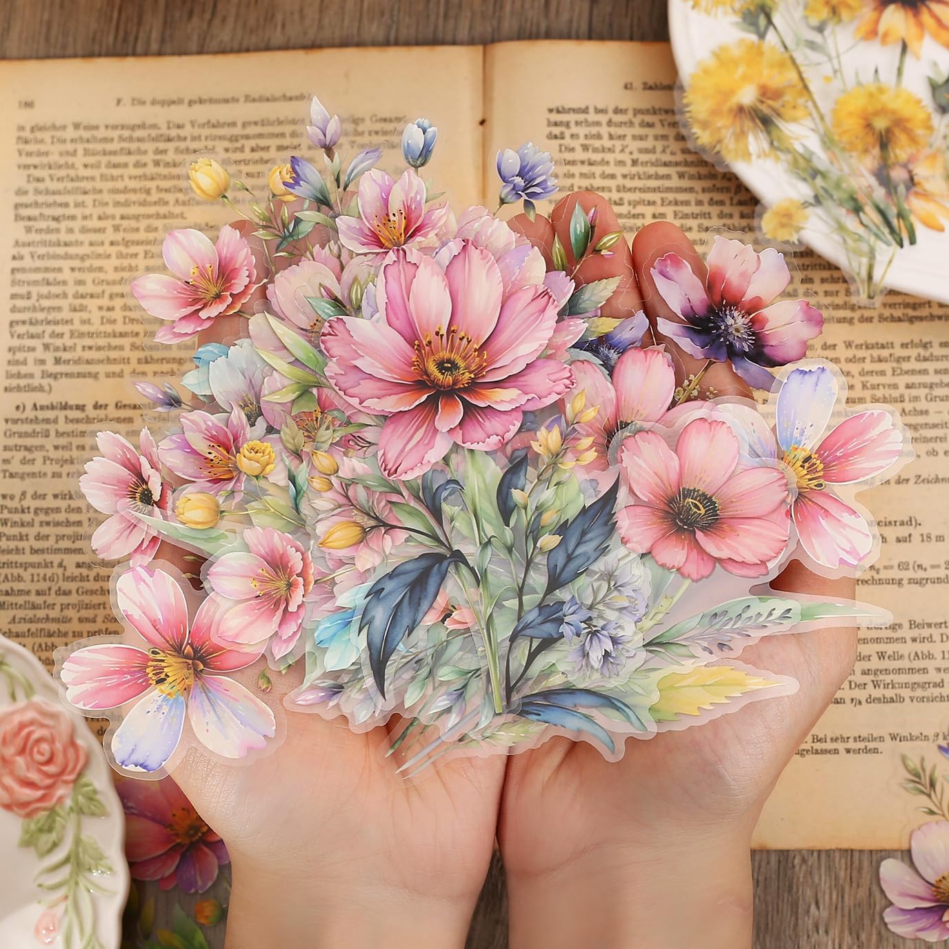 Knaid 120 Pieces Watercolor Flower Stickers Set - Big 4.7" Waterproof Clear Botanical Floral Journaling Sticker for Scrapbook Junk Journal Supplies Bullet Journals Planner Collage Laptop Paper Crafts - $12.99