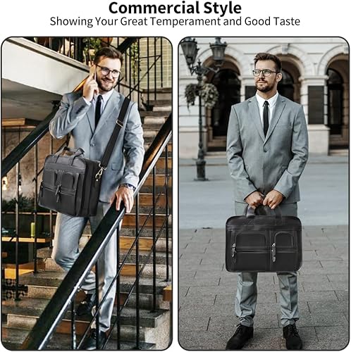 Miniatura 6 de Jack&Chris Maletín de cuero para hombres,Bolso de mensajero retro de viaje de negocios,Bolsa de trabajo grande para portátil de 15.6