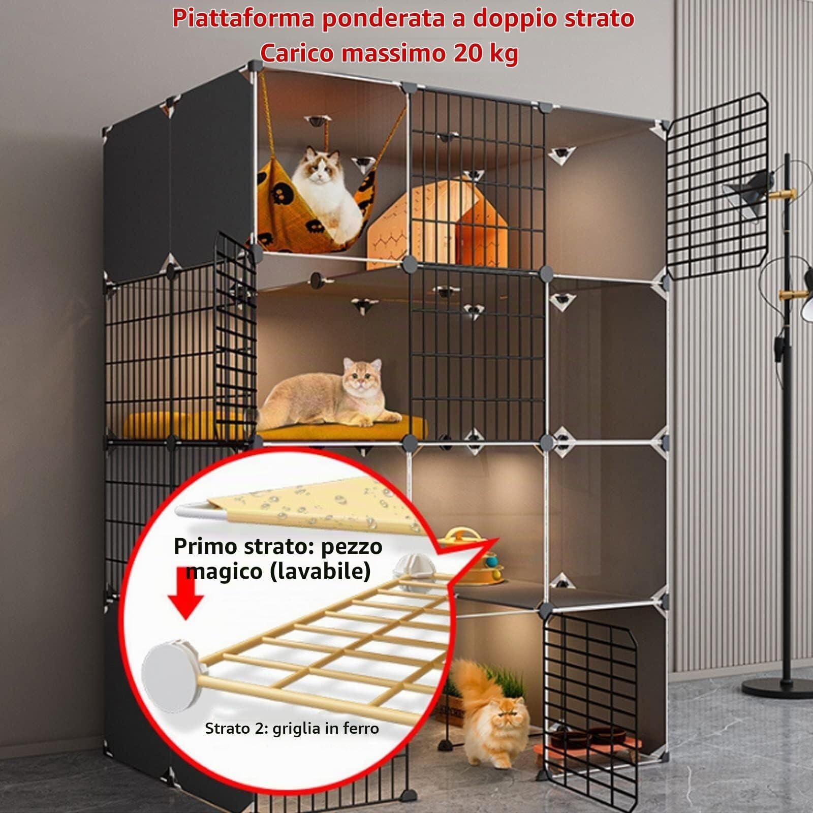 Recinto Per Gatti Panoramico Trasparente Gabbia Per Gatti Da Esterno Grande, Pieghevoli, Metallo, Casa Per Animali Rimovibile Facile Da Montare, Nero, Varie Dimensioni(A,147 * 75 * 111cm)